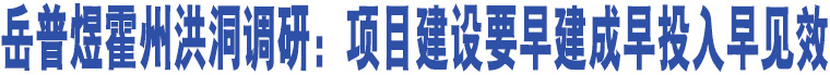 岳普煜霍州洪洞調(diào)研：項(xiàng)目建設(shè)要早建成早投入早見效