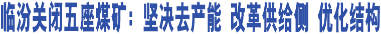 臨汾關閉五座煤礦：堅決去產(chǎn)能 改革供給側(cè) 優(yōu)化結構